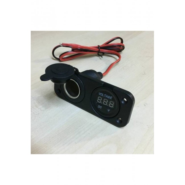 12 Volt Araç Voltaj Ölçer + Dişi Çakmak Soket Montalı Vidalı Tip