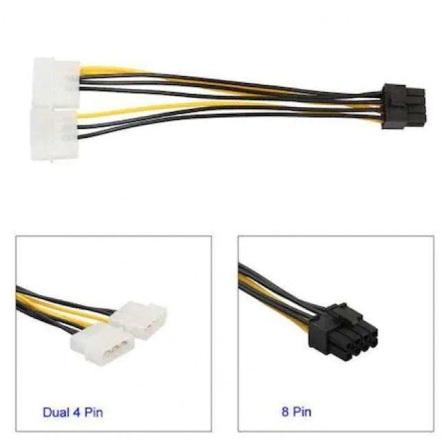 8 Pin Power Kablo 8 Pin to Molex Power PCIE Ekran Kartı Güç Kablo
